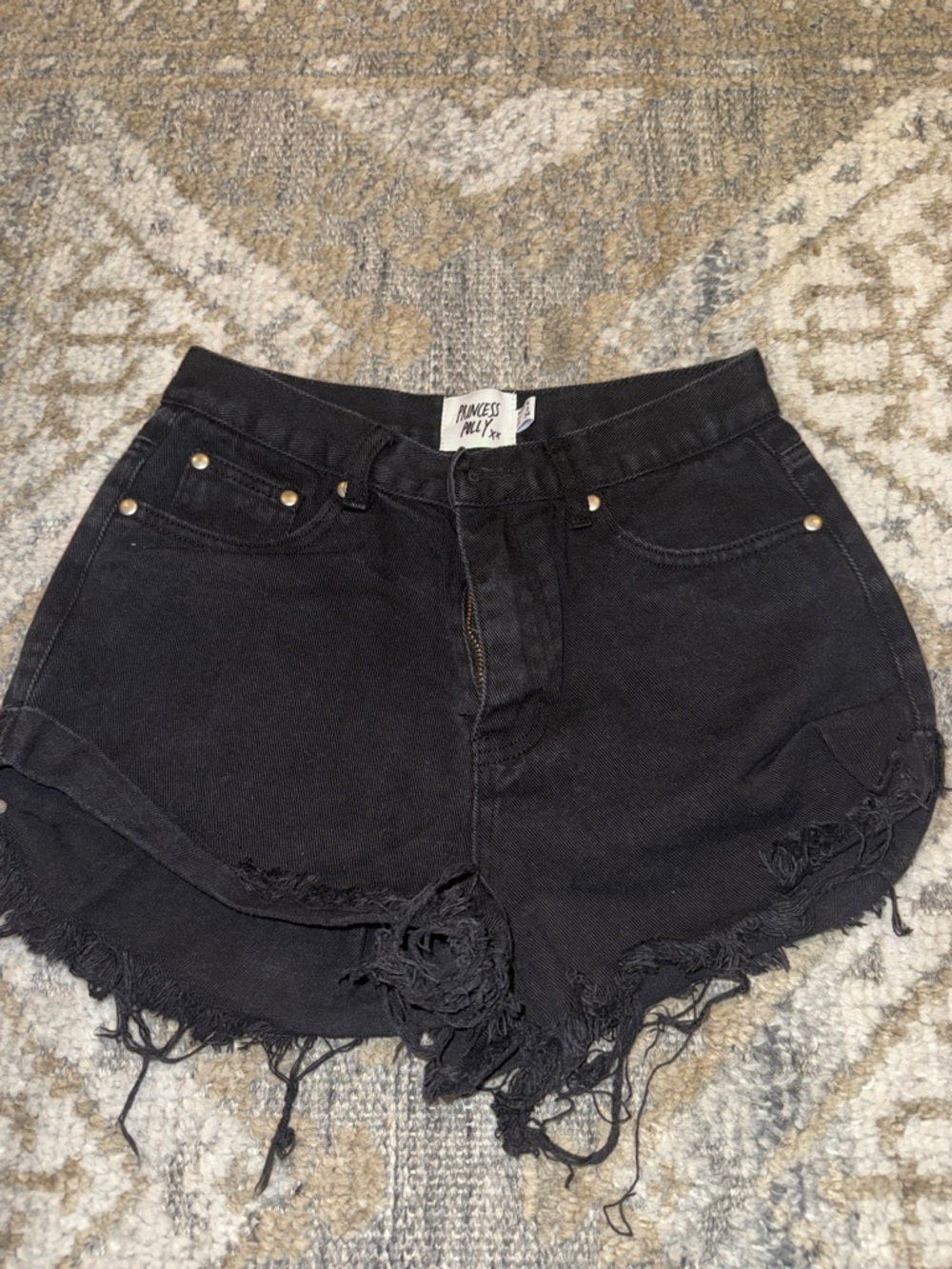 Princess Polly Black Distressed High-Rise Denim Shorts